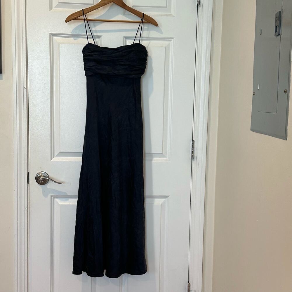 Vintage Y2K 2000s navy blue silk spaghetti strap formal gown A-line dress size 4